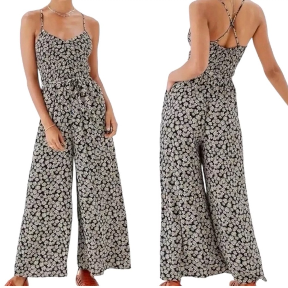 American Eagle Outfitters Black Floral Wide Leg Jumpsuit